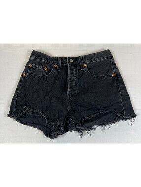 Levi's Women 26 Black 501 Raw Hem Denim Cutoff Shorts High Rise